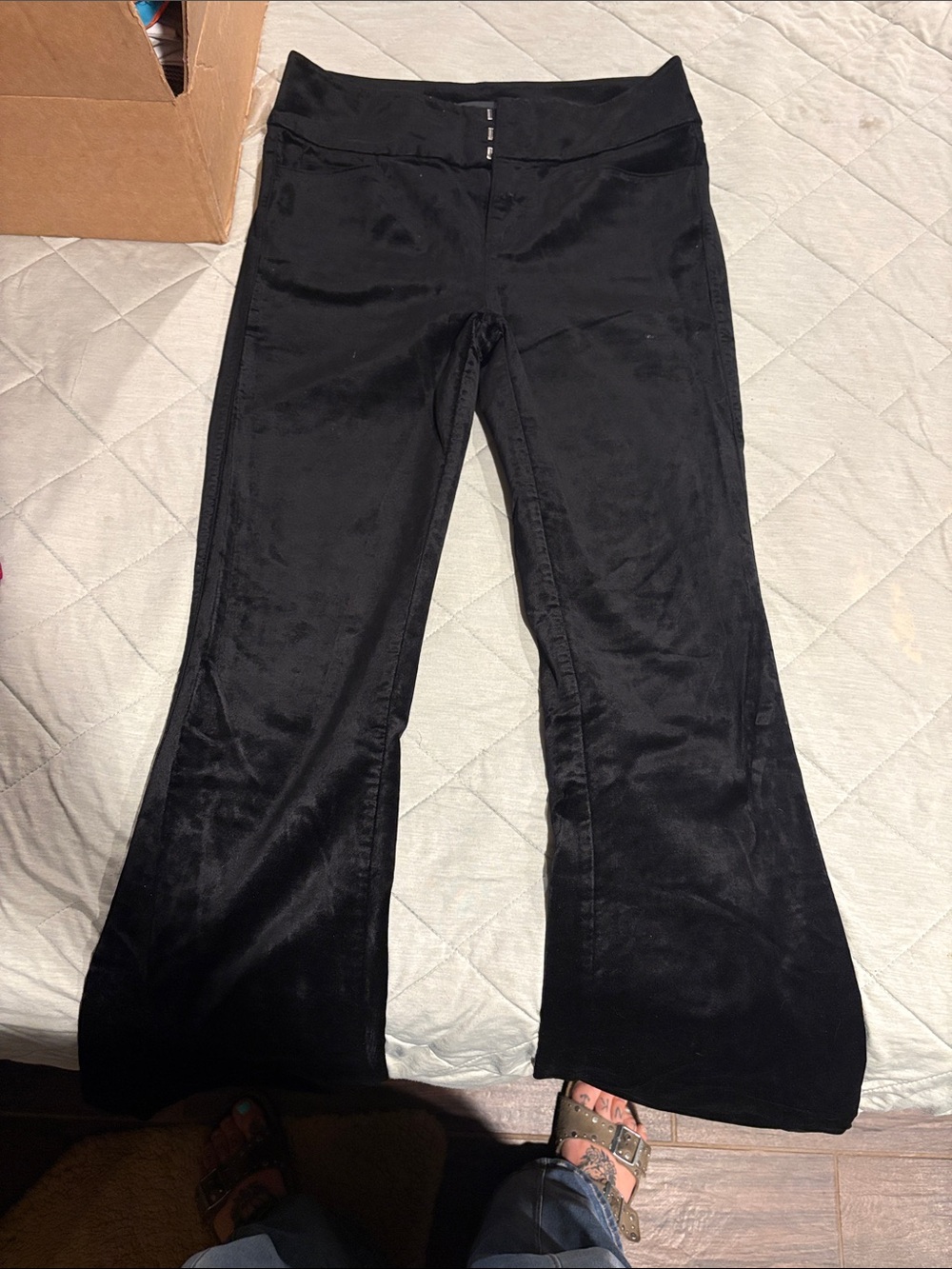 PAIGE Black Velvet-Look Flare Pants